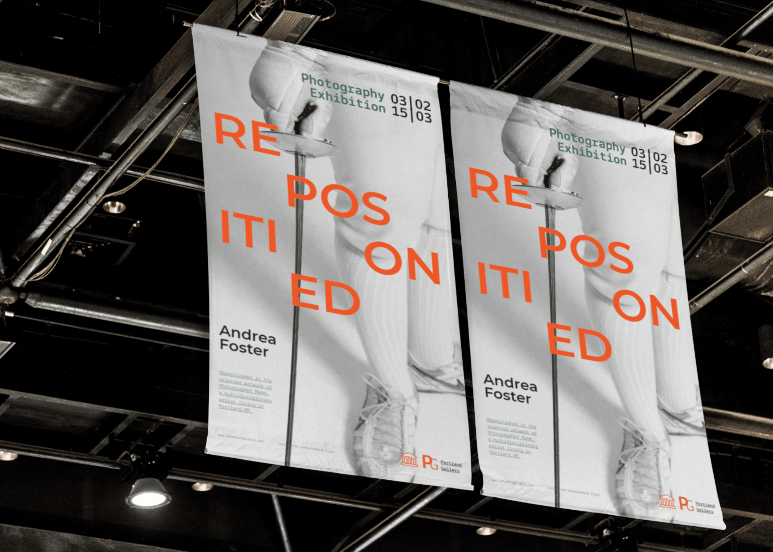 Poster frame mockup on the wall with plant. Banner Flags In A Hall Mockup Scene