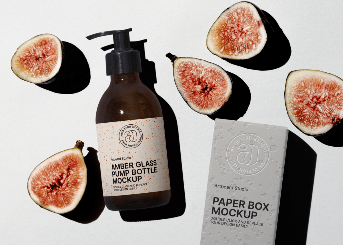 Buying in bulk may be the right option for you. Hard Shadow Amber Glass Pump Cosmetic Mockup Scene